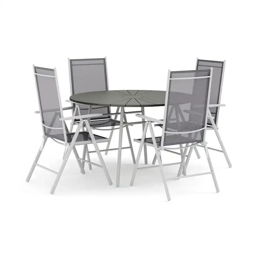 Trädgårdsgrupp Comfort Garden Tunis utomhus rund matgrupp 120 cm med 4 Maggie positionsstolar
