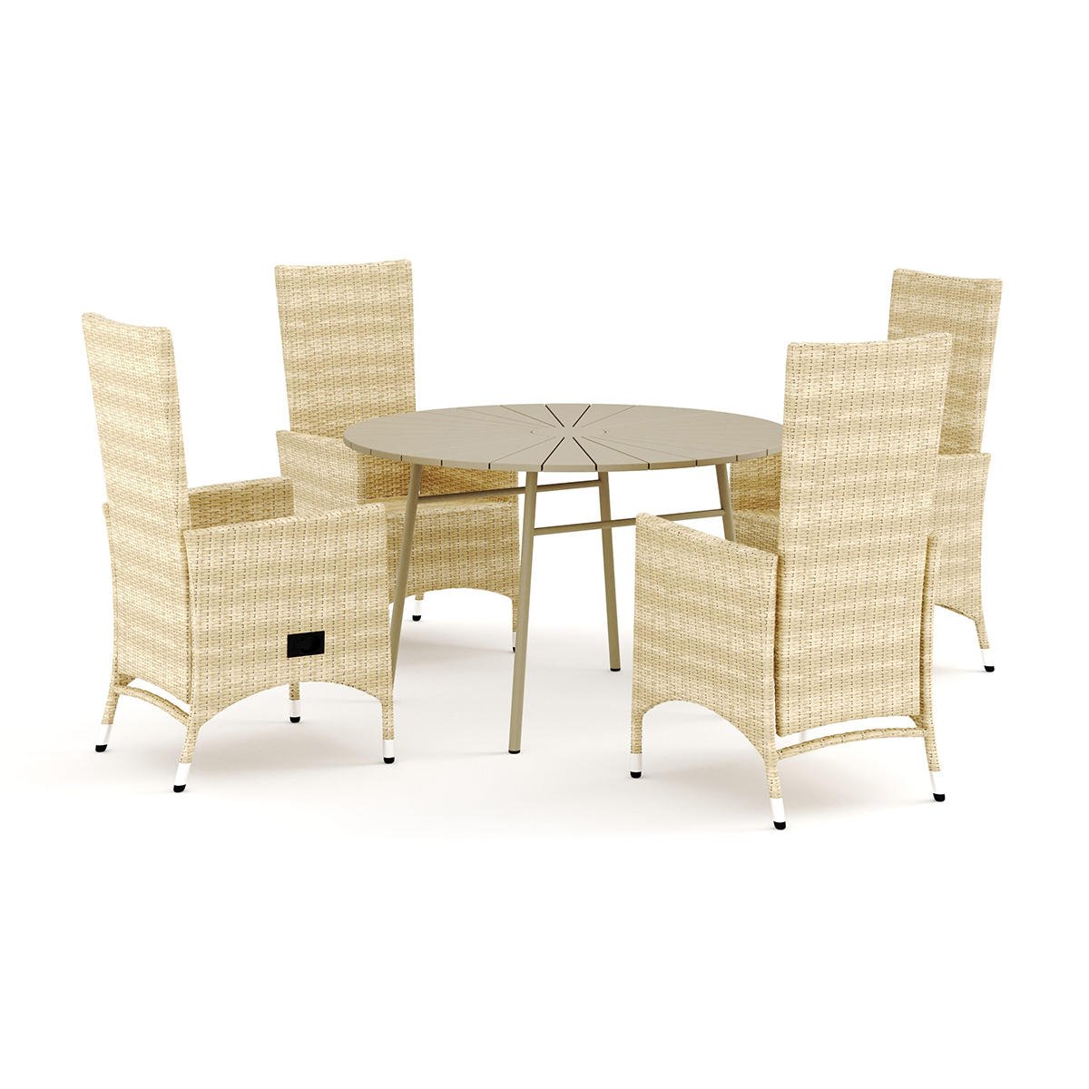 Trädgårdsgrupp Comfort Garden Tunis utomhus rund matgrupp 120 cm med 4 Jenny matstolar