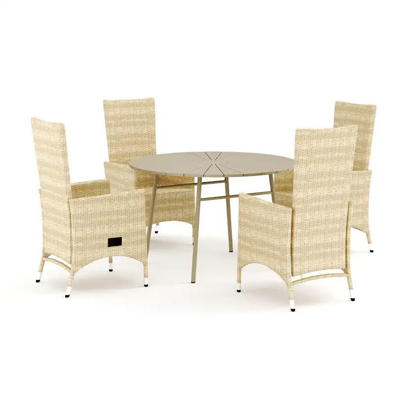 Trädgårdsgrupp Comfort Garden Tunis utomhus rund matgrupp 120 cm med 4 Jenny matstolar