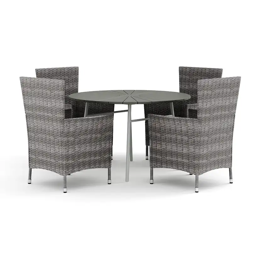 Trädgårdsgrupp Comfort Garden Tunis utomhus rund matgrupp 120 cm med 4 Thor Trädgårdsfåtölj