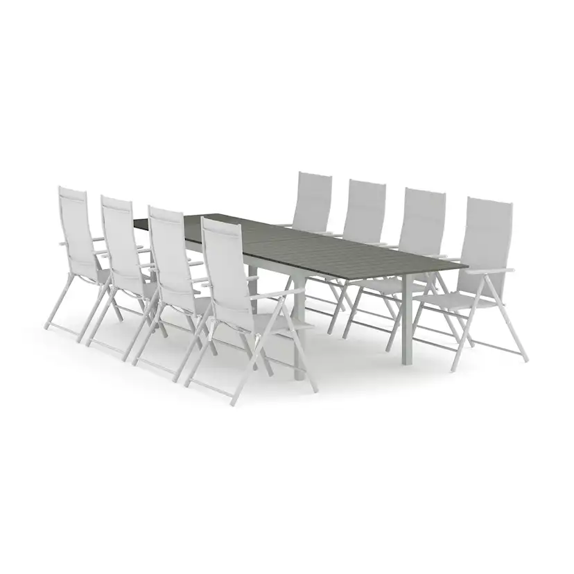 Trädgårdsgrupp Comfort Garden Tunis utomhus matgrupp förlängningsbart 205/305x90 cm med 8 positionsstolar