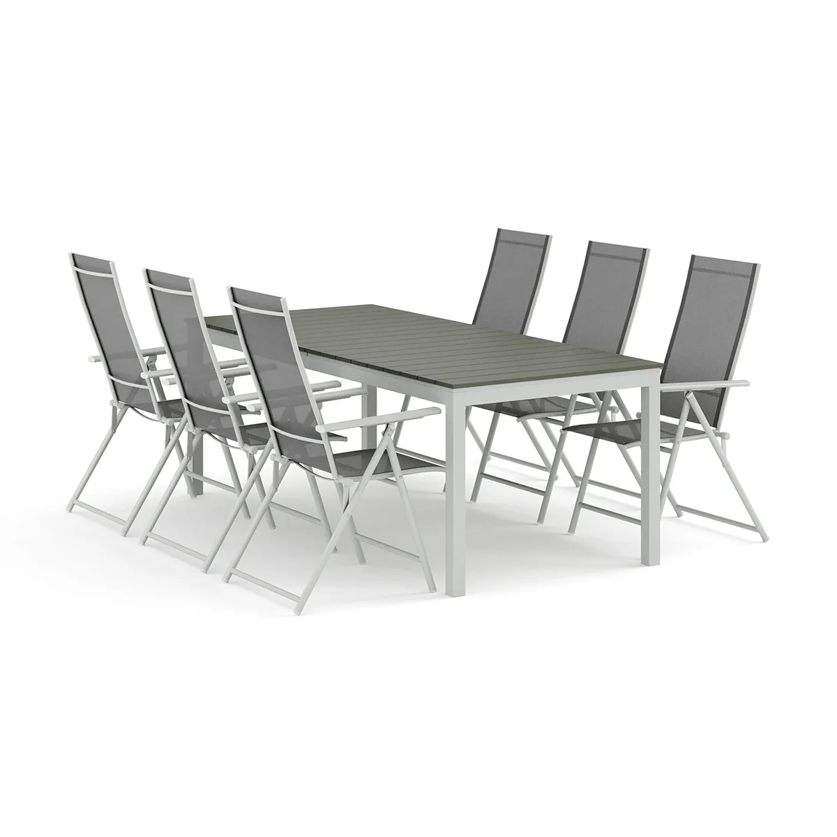 Trädgårdsgrupp Comfort Garden Tunis utomhus matgrupp förlängningsbart 205/305x90 cm med 6 Sanna positionsstolar