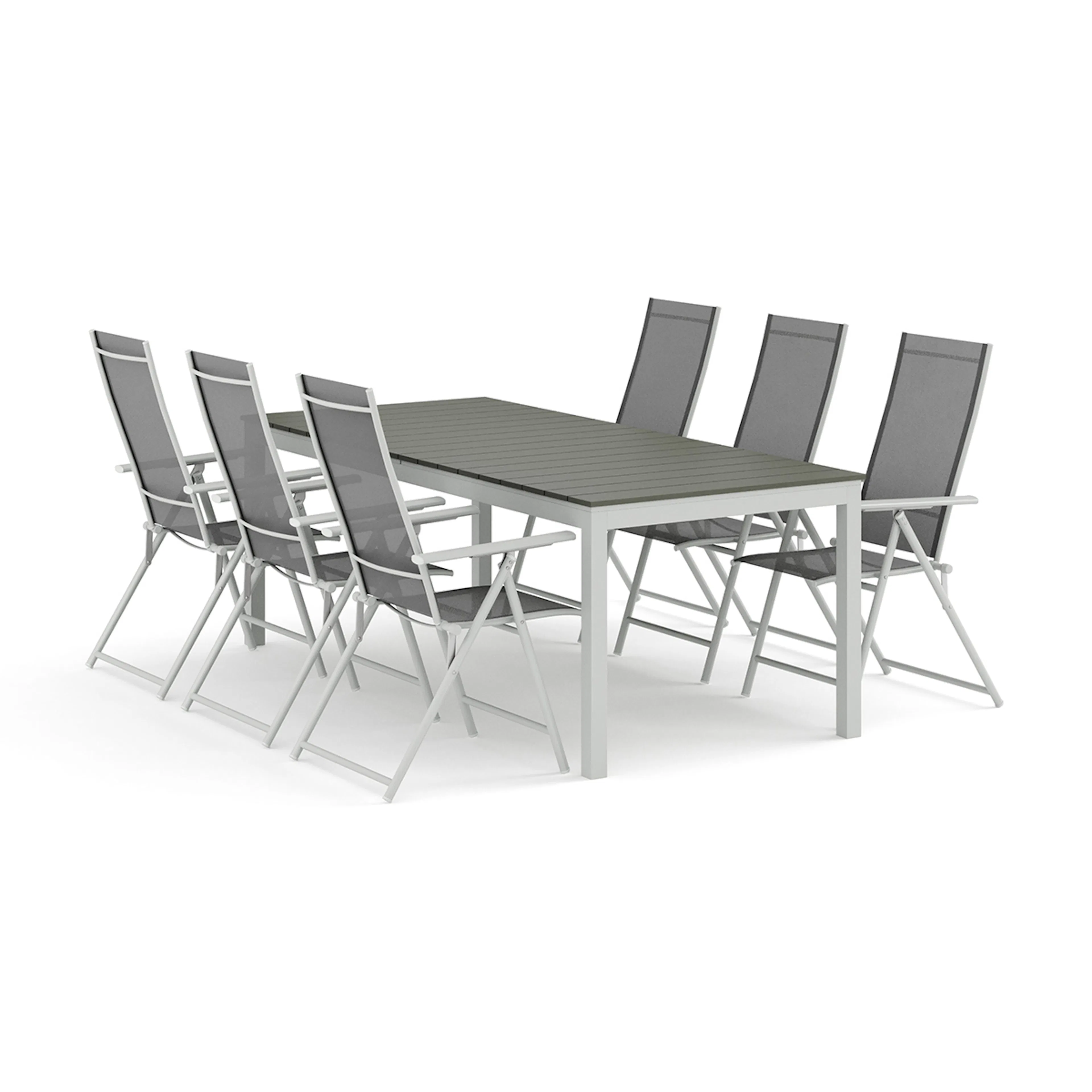 Trädgårdsgrupp Comfort Garden Tunis utomhus matgrupp förlängningsbart 205/305x90 cm med 6 Sanna positionsstolar