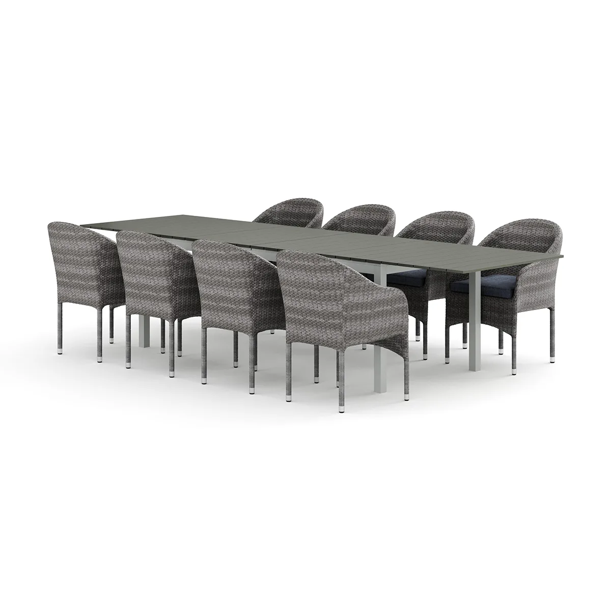 Trädgårdsgrupp Comfort Garden Tunis utomhus matgrupp förlängningsbart 205/305x90 cm med 8 Thor fåtöljer