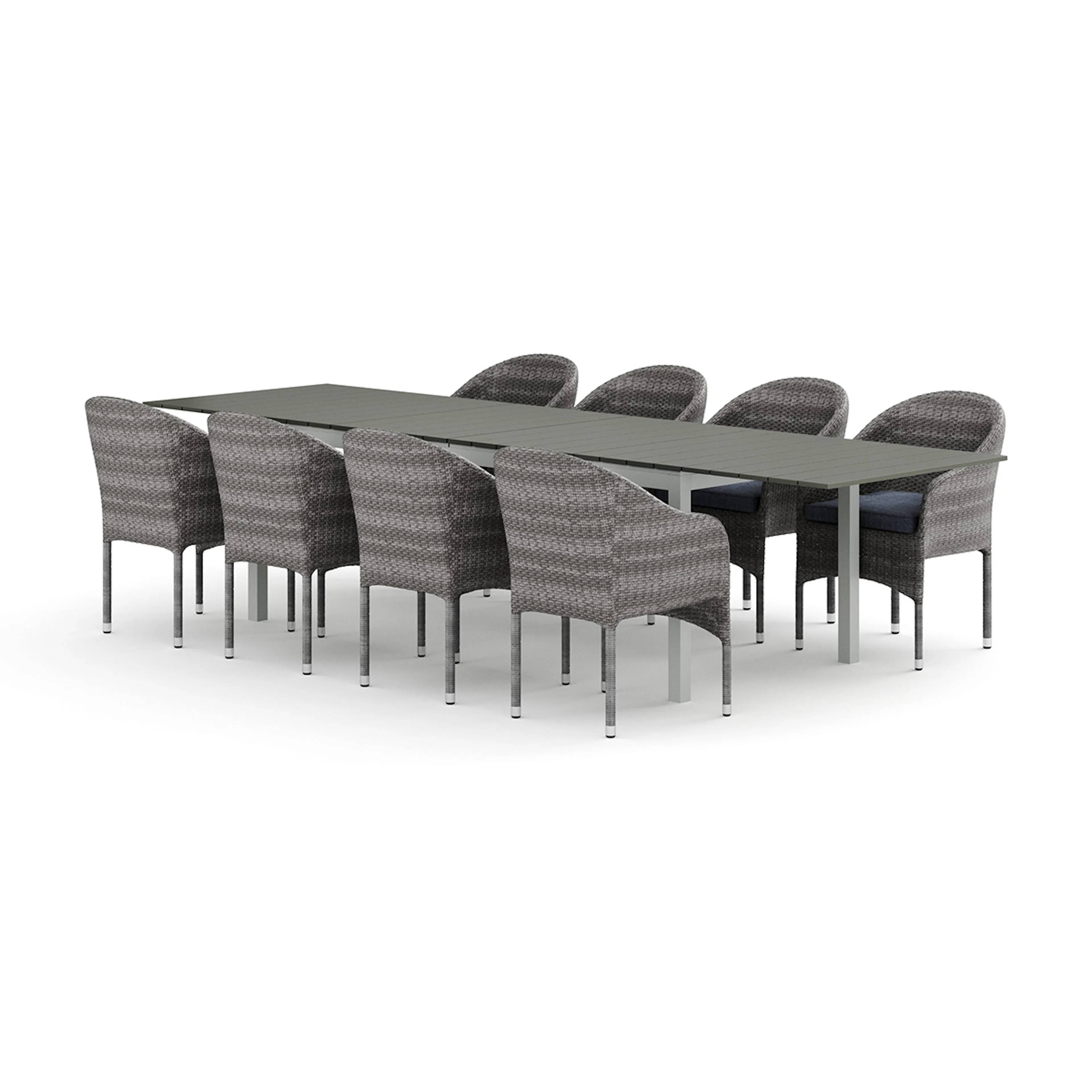 Trädgårdsgrupp Comfort Garden Tunis utomhus matgrupp förlängningsbart 205/305x90 cm med 8 Thor fåtöljer