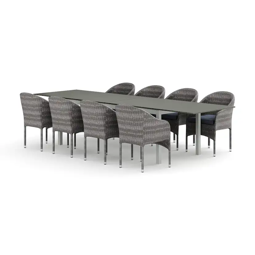 Trädgårdsgrupp Comfort Garden Tunis utomhus matgrupp förlängningsbart 205/305x90 cm med 8 Thor fåtöljer