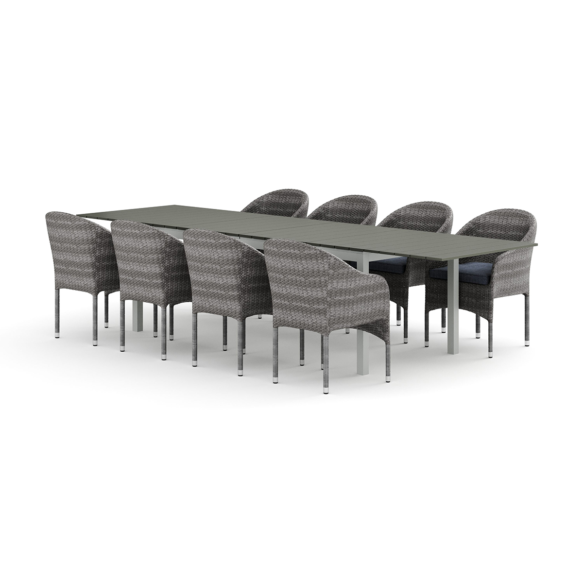 Trädgårdsgrupp Comfort Garden Tunis utomhus matgrupp förlängningsbart 205/305x90 cm med 8 Thor fåtöljer