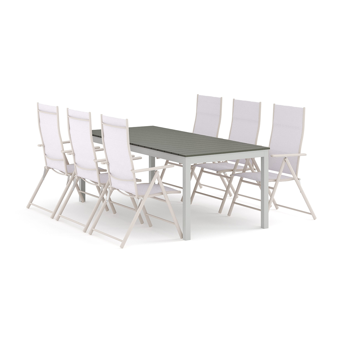 Trädgårdsgrupp Comfort Garden Tunis utomhus matgrupp förlängningsbart 205/305x90 cm med 6 positionsstolar