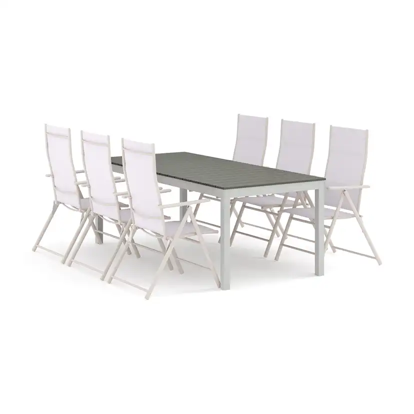 Trädgårdsgrupp Comfort Garden Tunis utomhus matgrupp förlängningsbart 205/305x90 cm med 6 positionsstolar