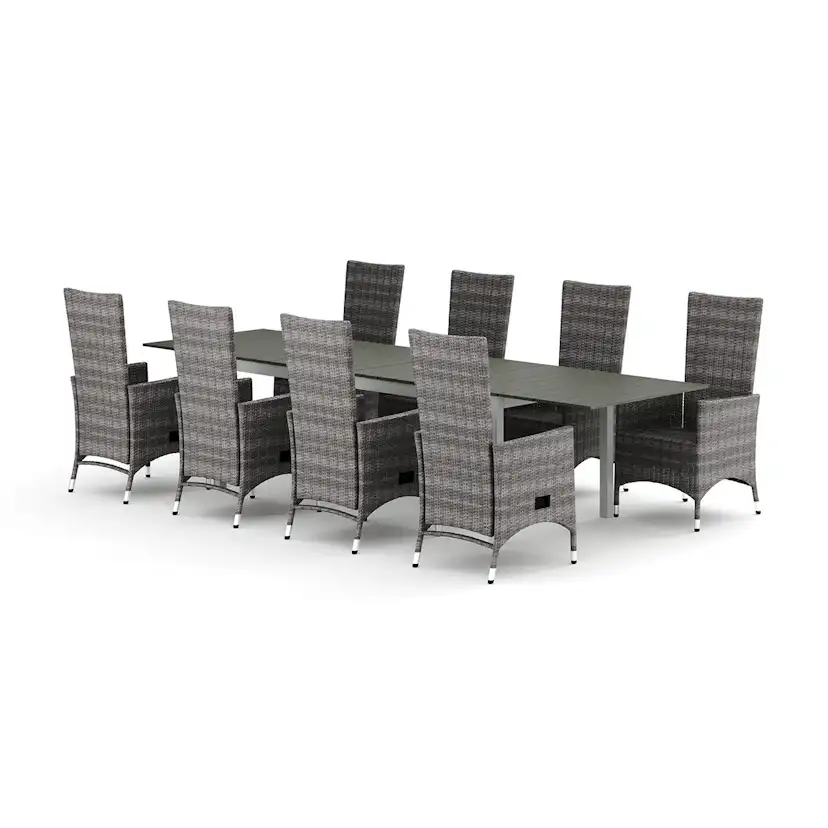 Trädgårdsgrupp Comfort Garden Tunis utomhus matgrupp förlängningsbart 205/305x90 cm med 8 Jenny matstolar