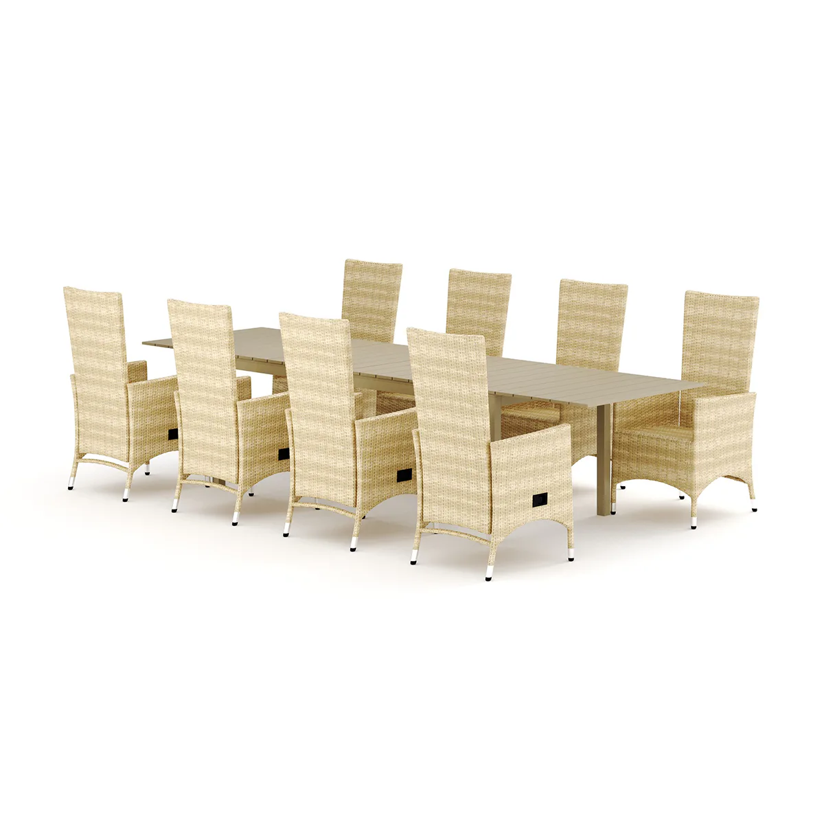 Trädgårdsgrupp Comfort Garden Tunis utomhus matgrupp förlängningsbart 205/305x90 cm med 8 Jenny matstolar