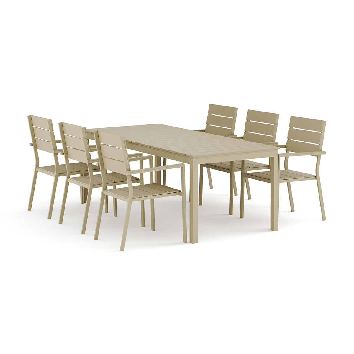 Trädgårdsgrupp Comfort Garden Tunis utomhus matgrupp förlängningsbart 205/305x90 cm med 6 Tunis stapelstolar