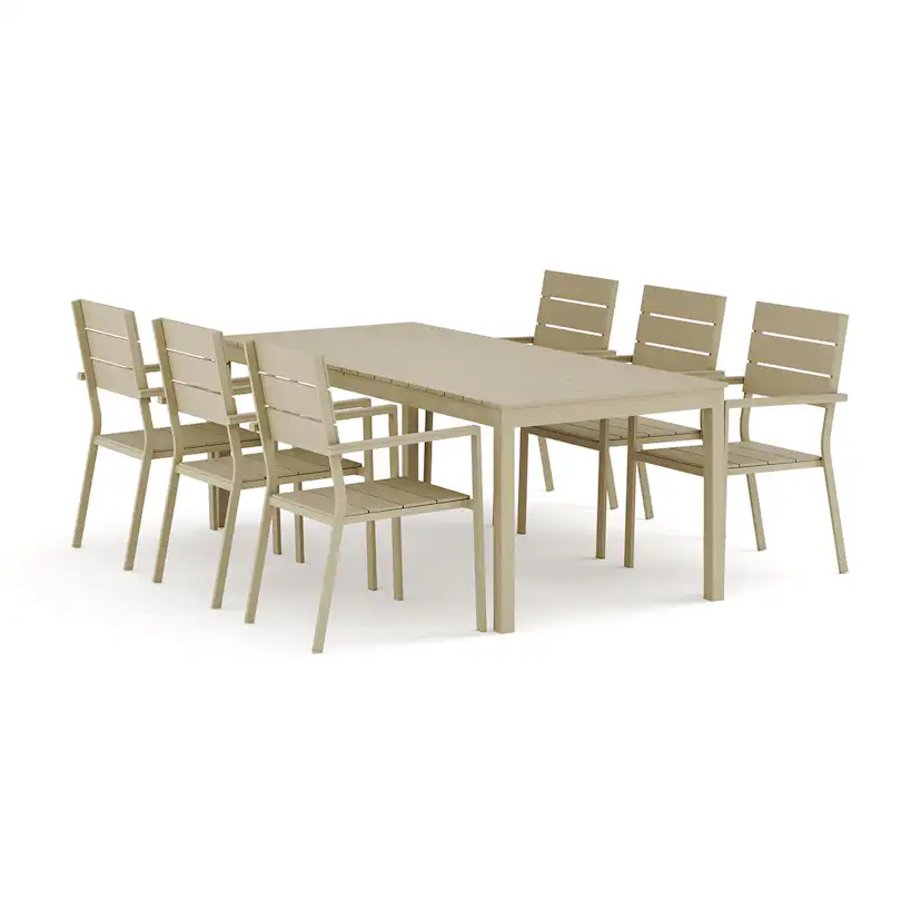 Trädgårdsgrupp Comfort Garden Tunis utomhus matgrupp förlängningsbart 205/305x90 cm med 6 Tunis stapelstolar