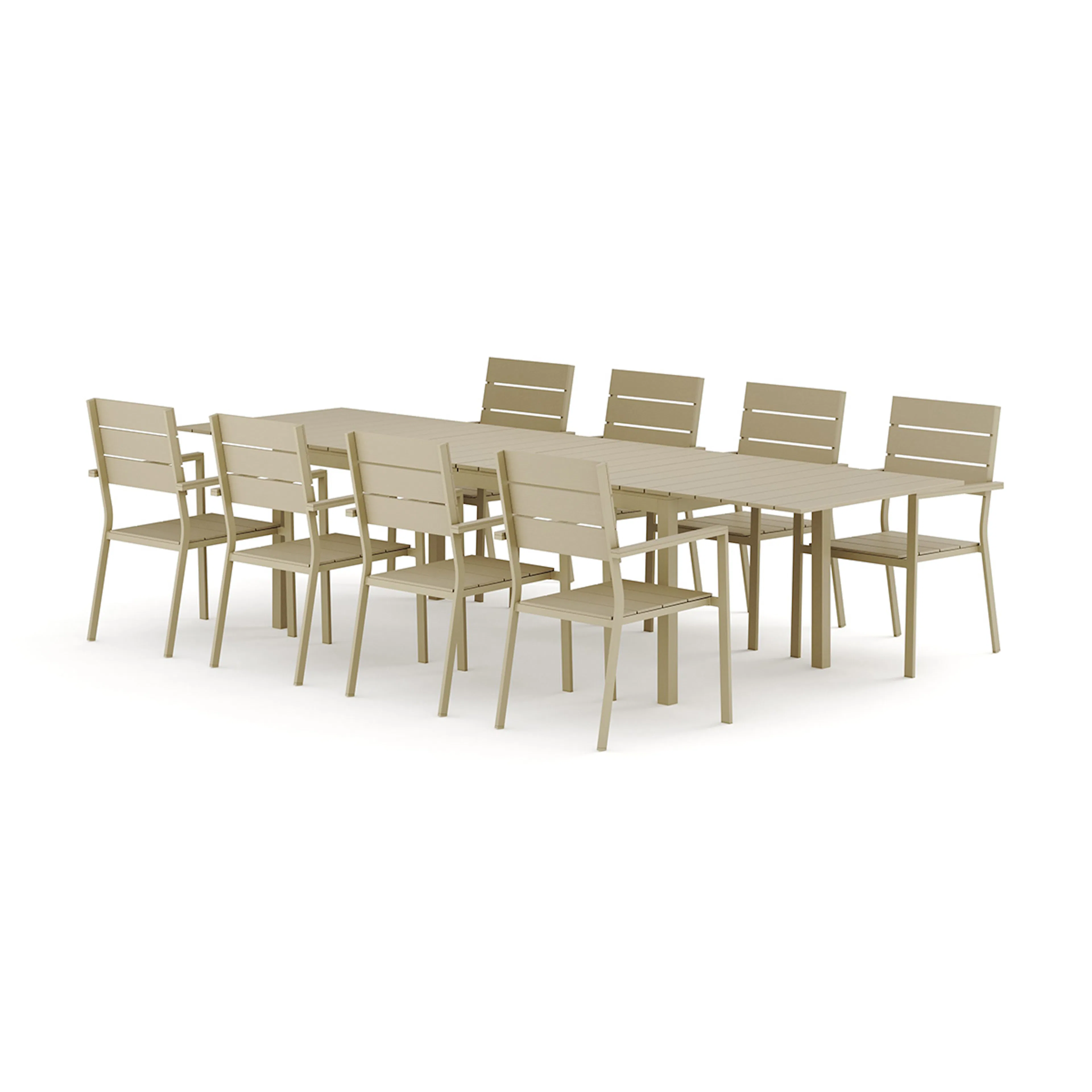 Trädgårdsgrupp Comfort Garden Tunis utomhus matgrupp förlängningsbart 205/305x90 cm med 8 Tunis stapelstolar