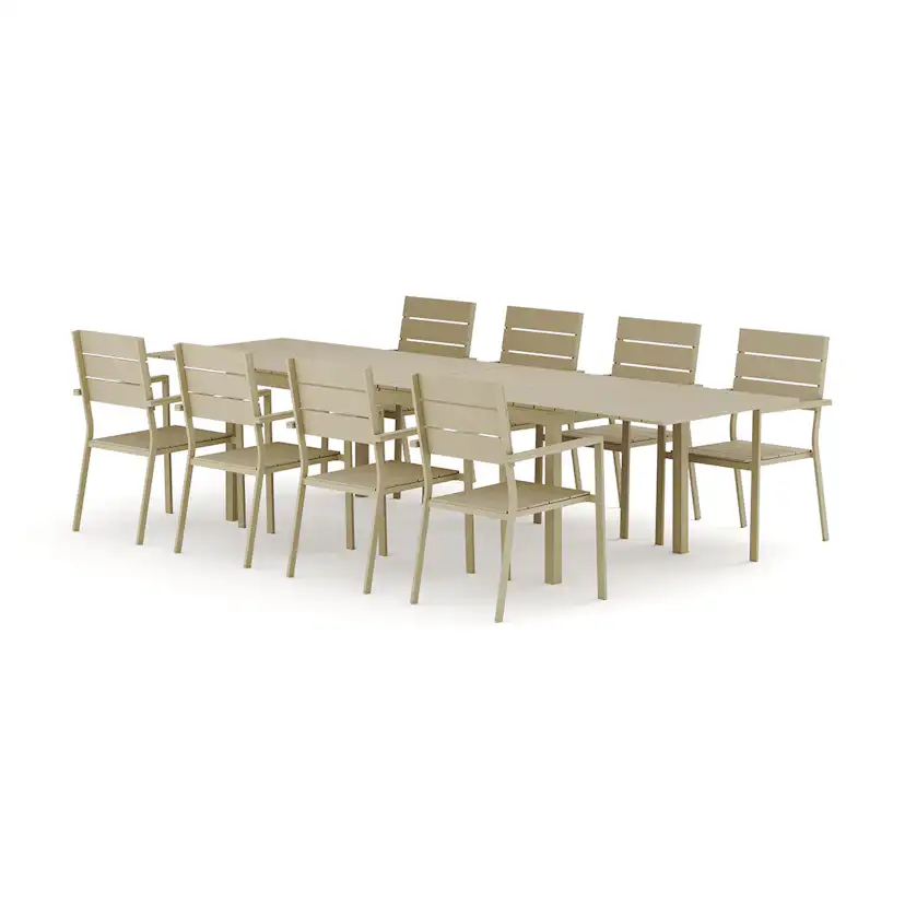 Trädgårdsgrupp Comfort Garden Tunis utomhus matgrupp förlängningsbart 205/305x90 cm med 8 Tunis stapelstolar