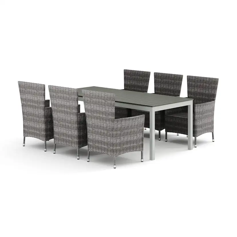 Trädgårdsgrupp Comfort Garden Tunis utomhus matgrupp förlängningsbart 205/305x90 cm med 6 Thor Trädgårdsfåtölj