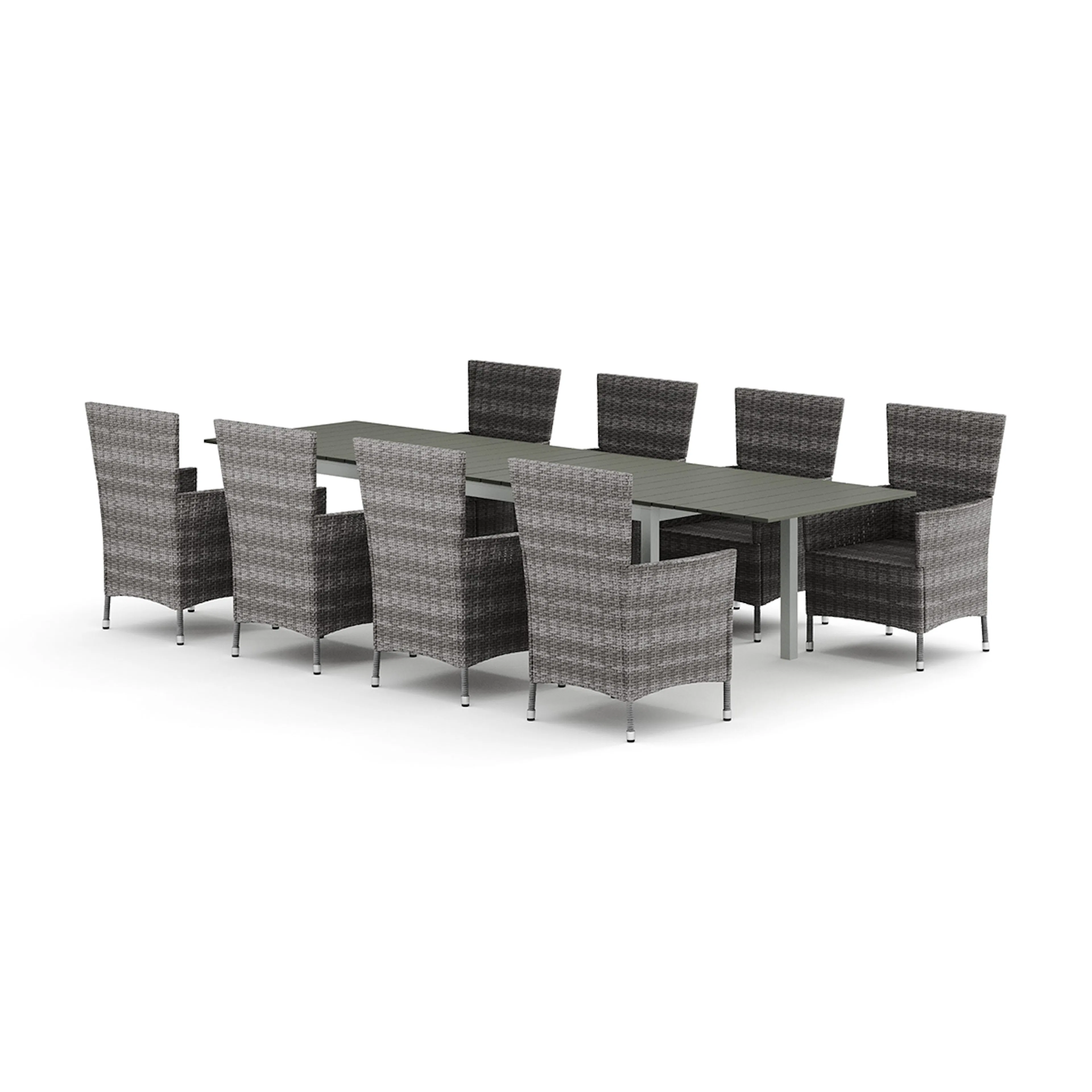 Trädgårdsgrupp Comfort Garden Tunis utomhus matgrupp förlängningsbart 205/305x90 cm med 8 Thor Trädgårdsfåtölj