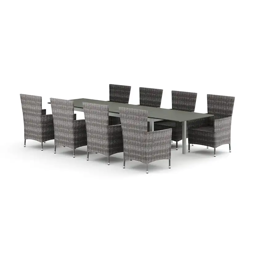 Trädgårdsgrupp Comfort Garden Tunis utomhus matgrupp förlängningsbart 205/305x90 cm med 8 Thor Trädgårdsfåtölj