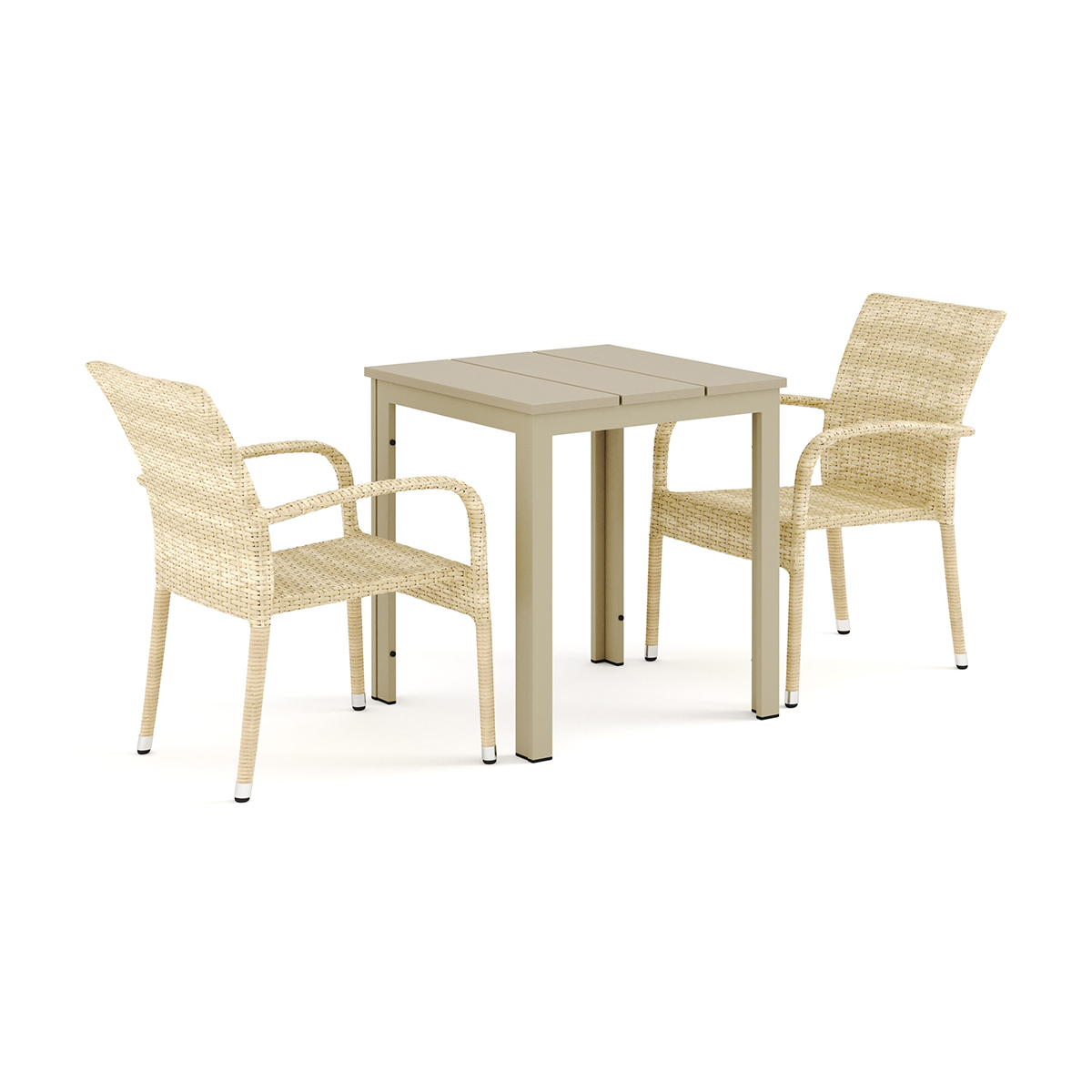 Trädgårdsgrupp Comfort Garden Tunis utomhus caféset 70x70 cm med 2 Thor Light Trädgårdsfåtölj