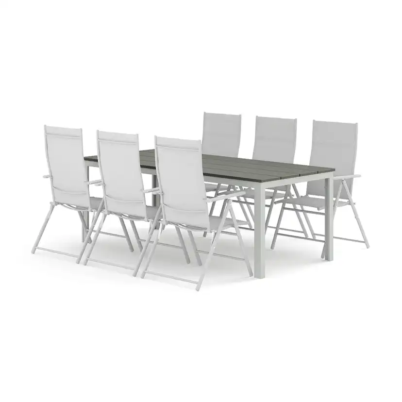 Trädgårdsgrupp Comfort Garden Tunis utomhus matgrupp 205x90 cm med 6 positionsstolar