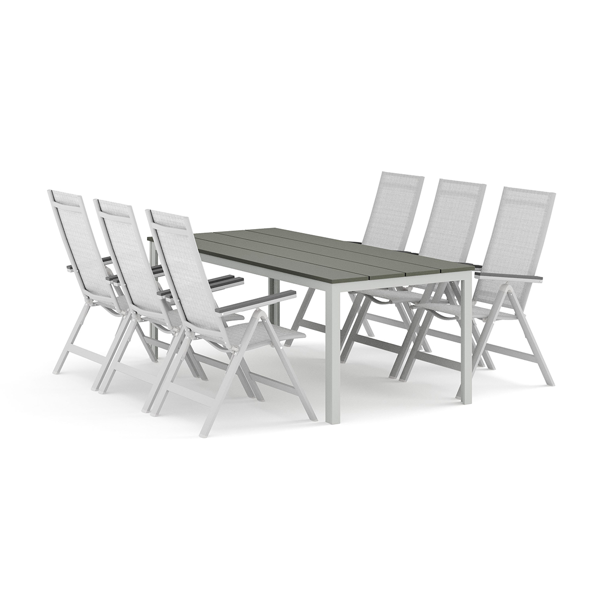 Trädgårdsgrupp Comfort Garden Tunis utomhus matgrupp 205x90 cm med 6 Monaco Light positionsstolar