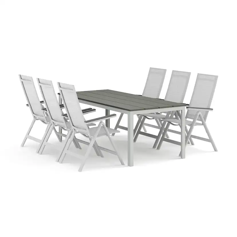 Trädgårdsgrupp Comfort Garden Tunis utomhus matgrupp 205x90 cm med 6 Monaco Light positionsstolar