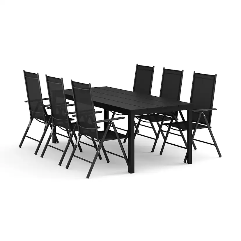 Trädgårdsgrupp Comfort Garden Tunis utomhus matgrupp 205x90 cm med 6 Maggie positionsstolar