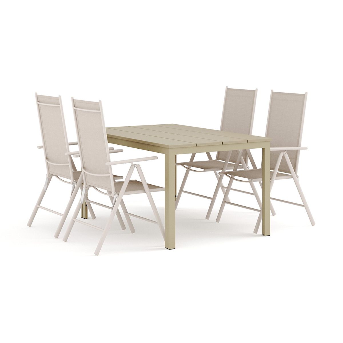 Trädgårdsgrupp Comfort Garden Tunis utomhus matgrupp 140x90 cm med 4 Maggie positionsstolar