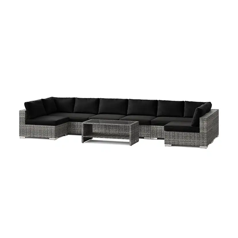 Loungegrupp Comfort Garden Bahamas U-formad utomhus loungegrupp med öppet avslut, 8-sits med bord och hylla