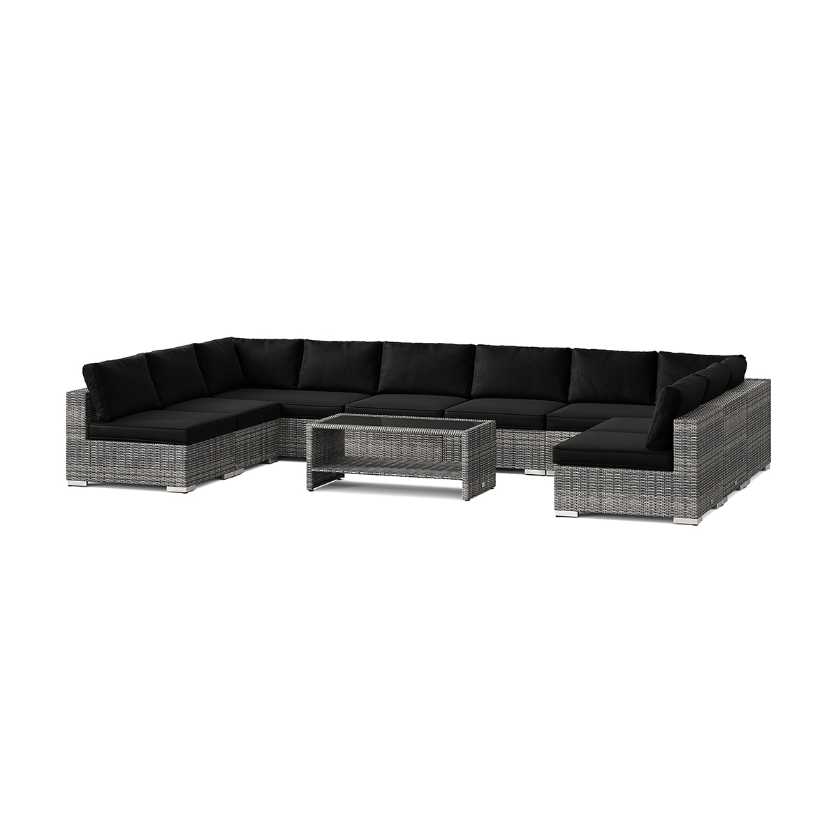 Loungegrupp Comfort Garden Bahamas U-formad utomhus loungegrupp med öppet avslut, 9-sits med bord och hylla