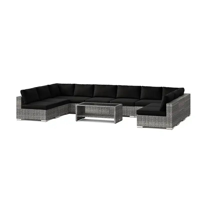 Loungegrupp Comfort Garden Bahamas U-formad utomhus loungegrupp med öppet avslut, 9-sits med bord och hylla