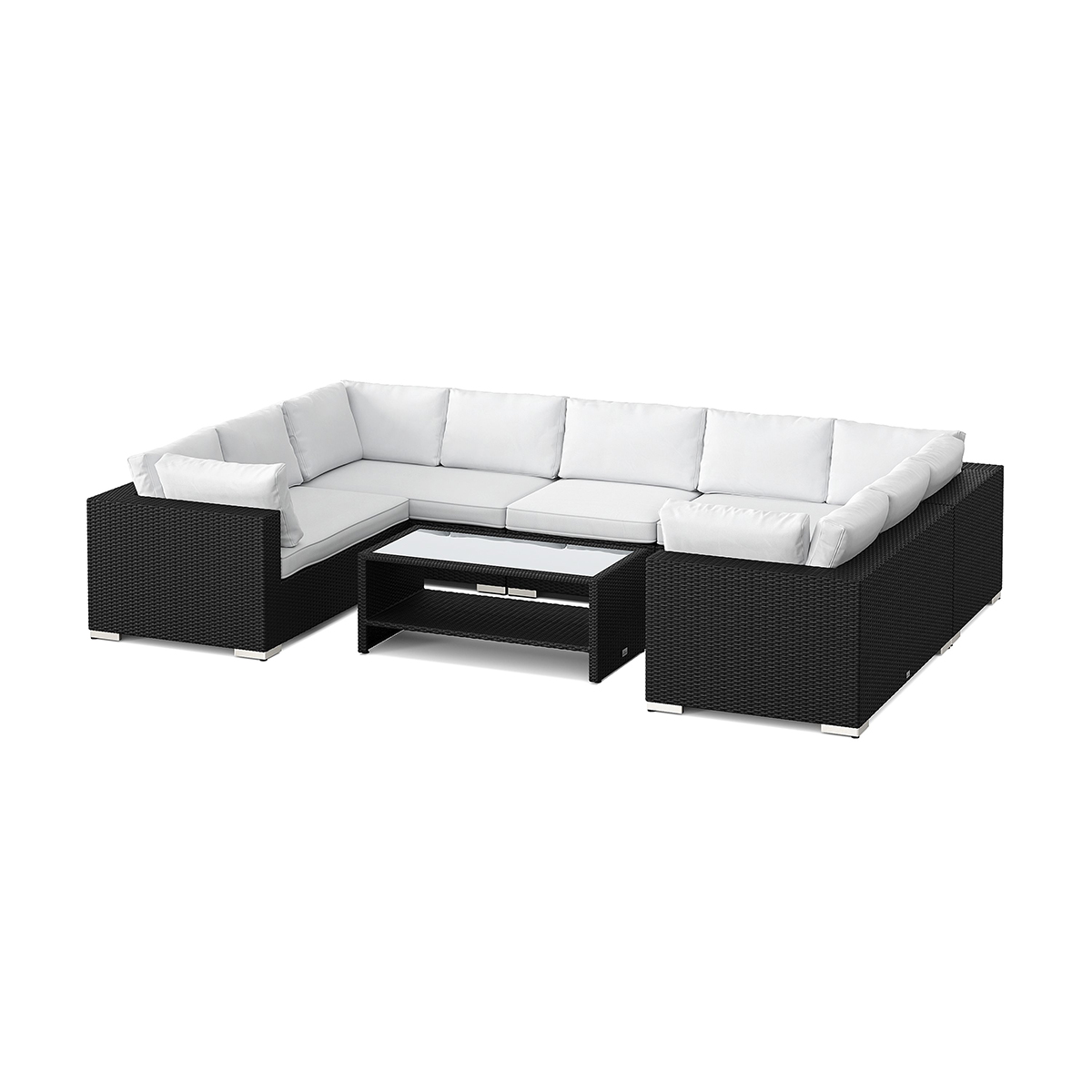 Loungegrupp Comfort Garden Bahamas U-formad utomhus loungegrupp med stängt avslut, 9-sits med bord och hylla