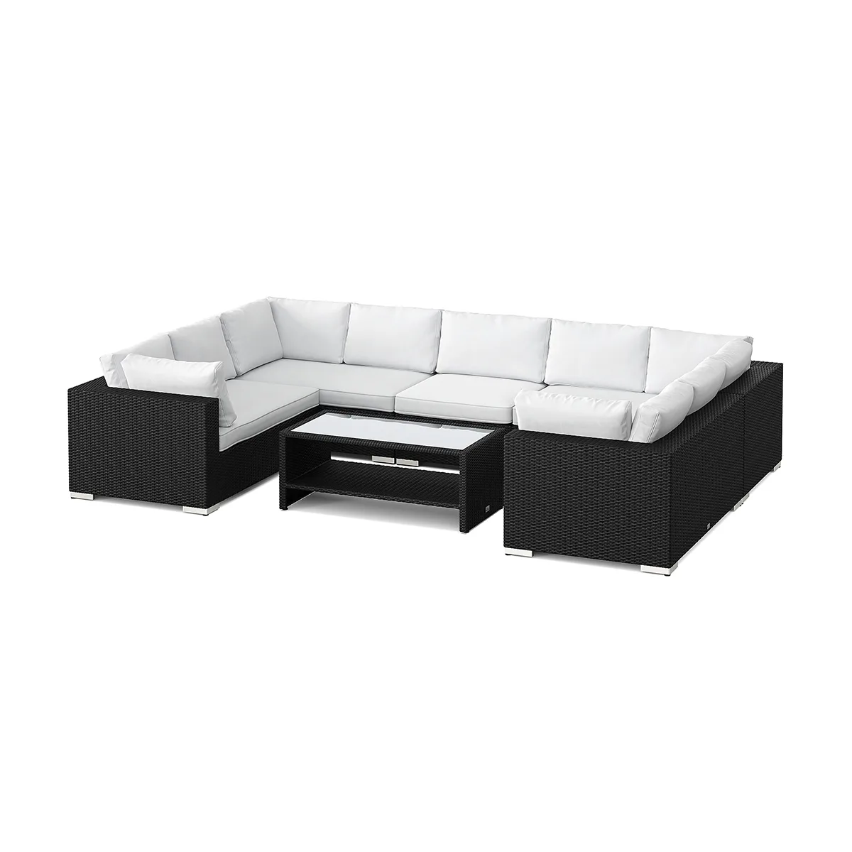 Loungegrupp Comfort Garden Bahamas U-formad utomhus loungegrupp med stängt avslut, 9-sits med bord och hylla