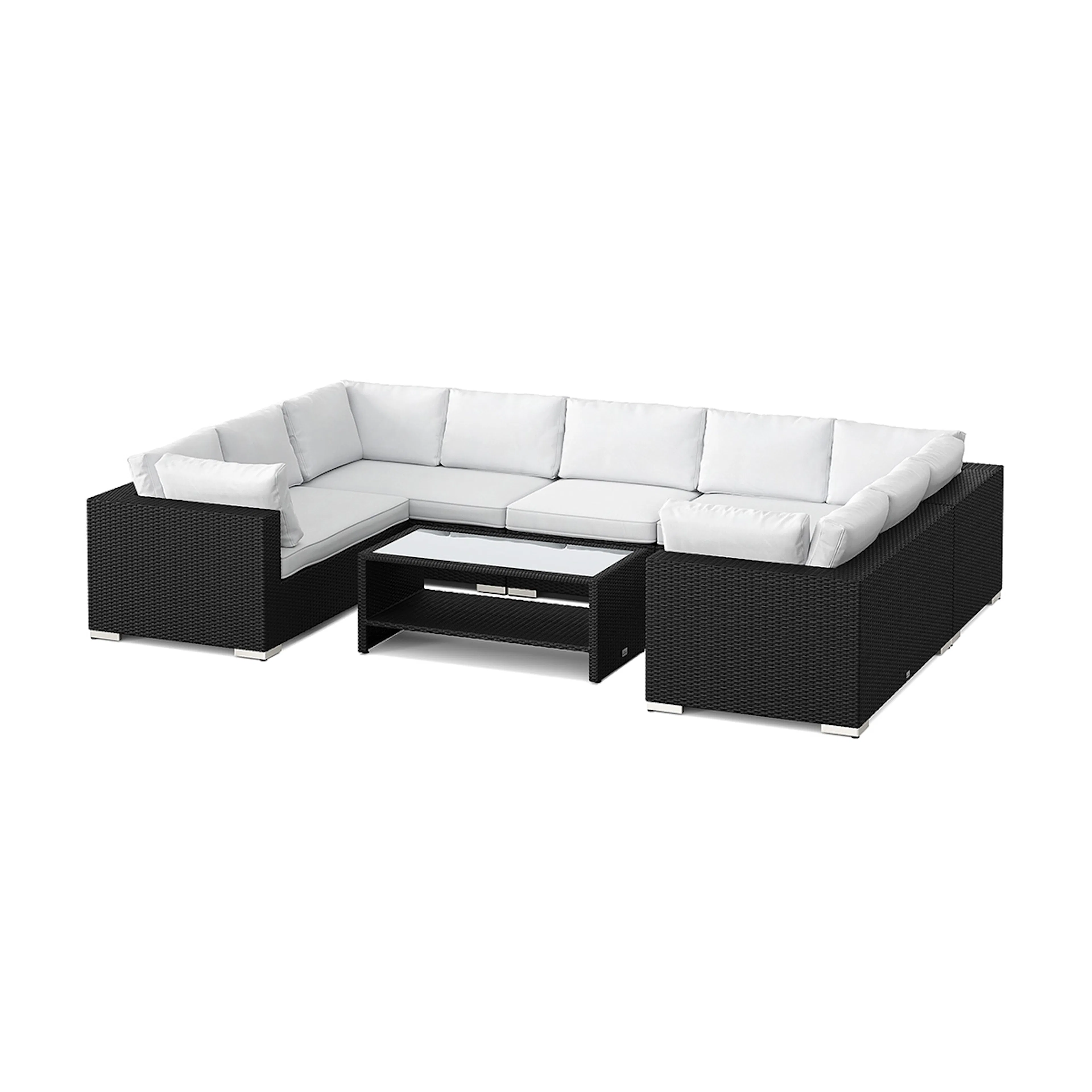 Loungegrupp Comfort Garden Bahamas U-formad utomhus loungegrupp med stängt avslut, 9-sits med bord och hylla