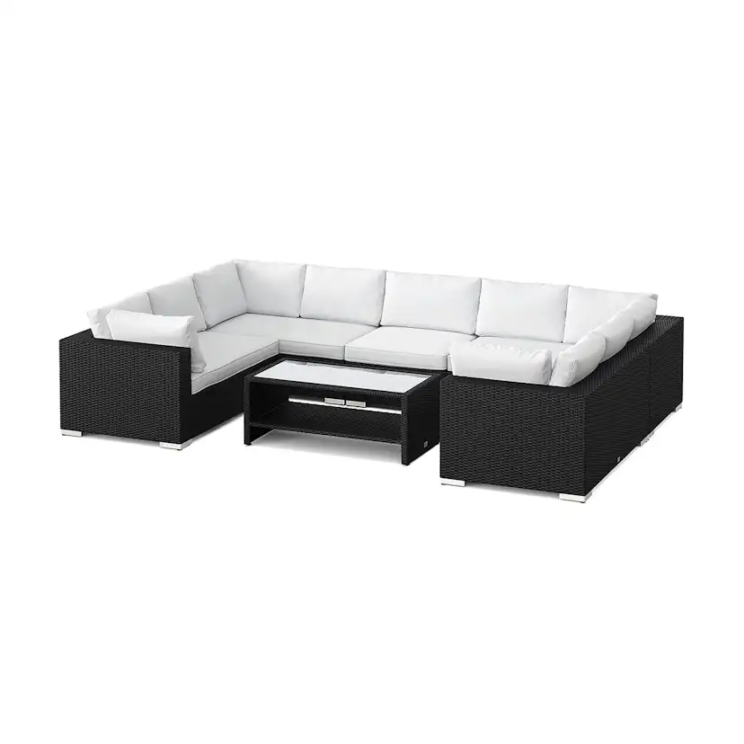 Loungegrupp Comfort Garden Bahamas U-formad utomhus loungegrupp med stängt avslut, 9-sits med bord och hylla