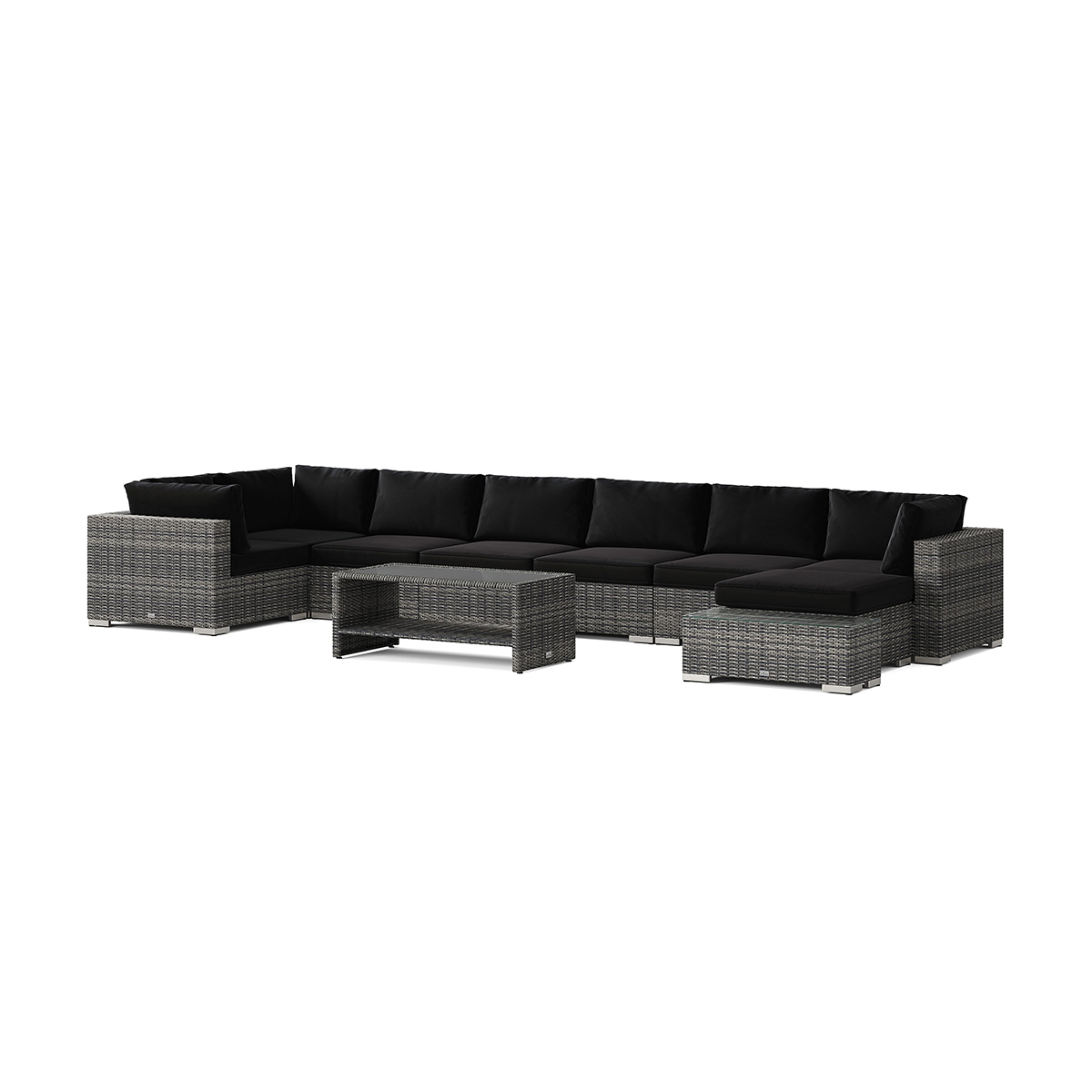 Loungegrupp Comfort Garden Bahamas utomhus U-soffa 8-sits vändbar divan med öppet avslut och bord med hylla