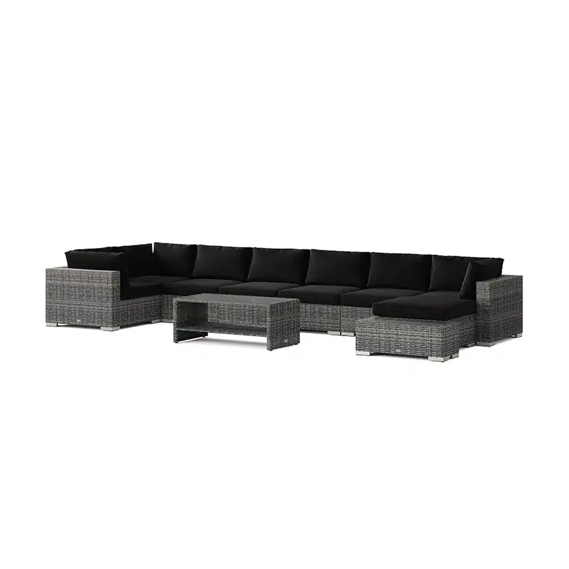 Loungegrupp Comfort Garden Bahamas utomhus U-soffa 8-sits vändbar divan med öppet avslut och bord med hylla