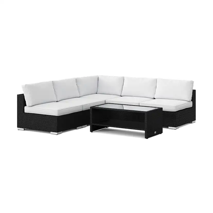 Loungegrupp Comfort Garden Bahamas utomhus hörnsoffa 5-sits vändbar med öppet avslut och bord med hylla