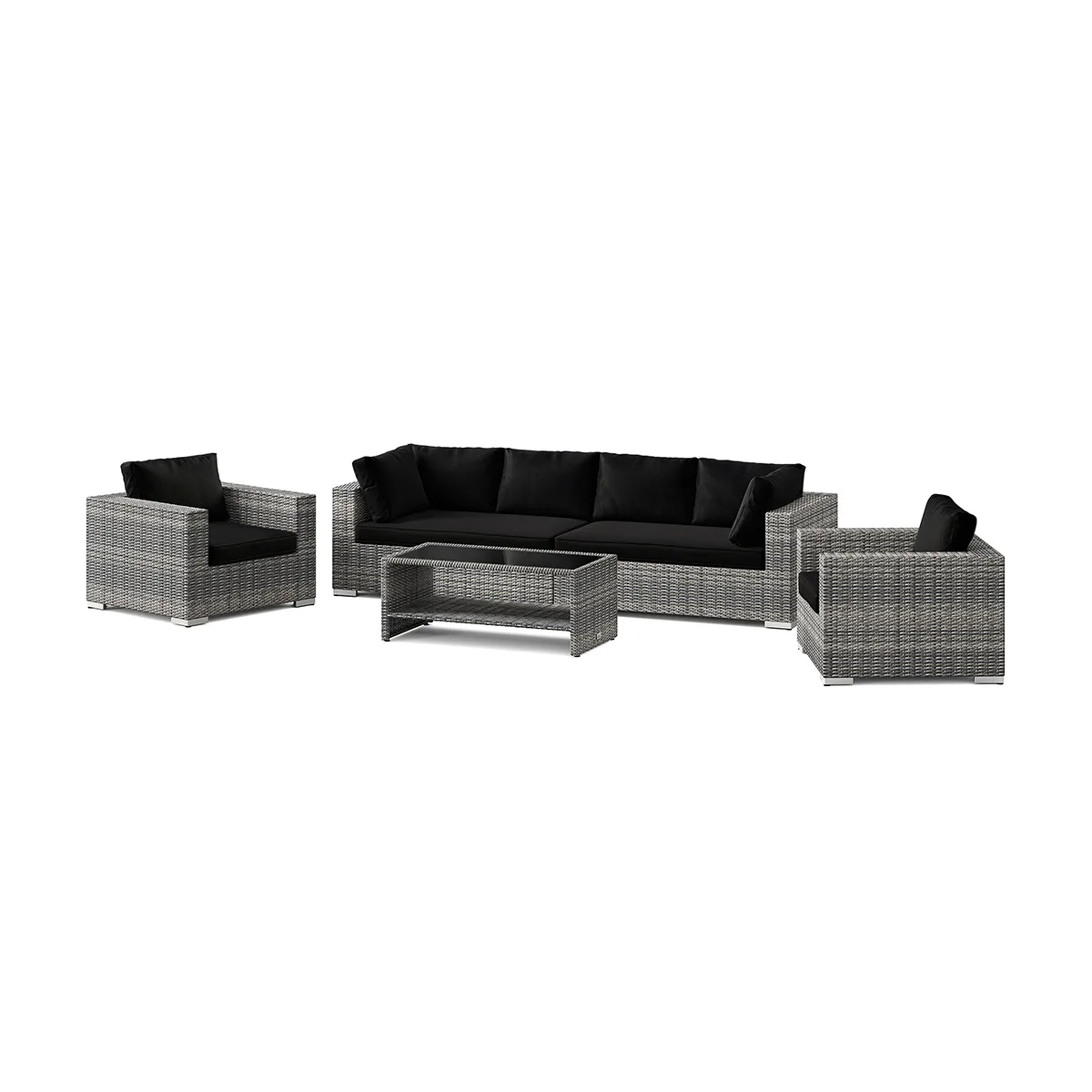 Loungegrupp Comfort Garden Bahamas utomhus soffgrupp 6-sits med två fåtöljer och bord med hylla