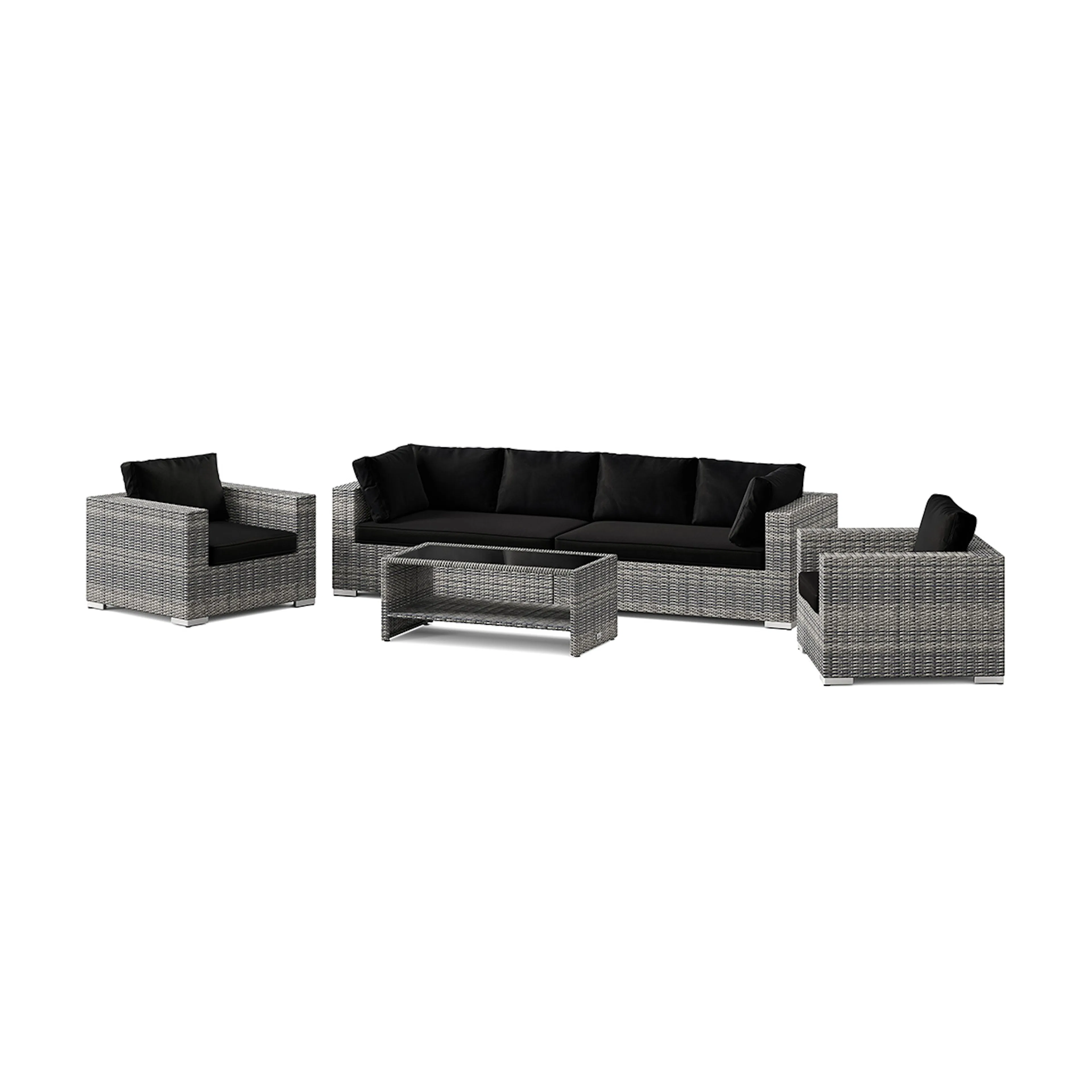 Loungegrupp Comfort Garden Bahamas utomhus soffgrupp 6-sits med två fåtöljer och bord med hylla