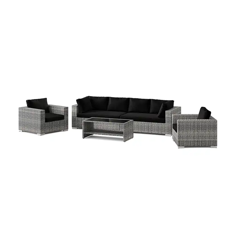 Loungegrupp Comfort Garden Bahamas utomhus soffgrupp 6-sits med två fåtöljer och bord med hylla