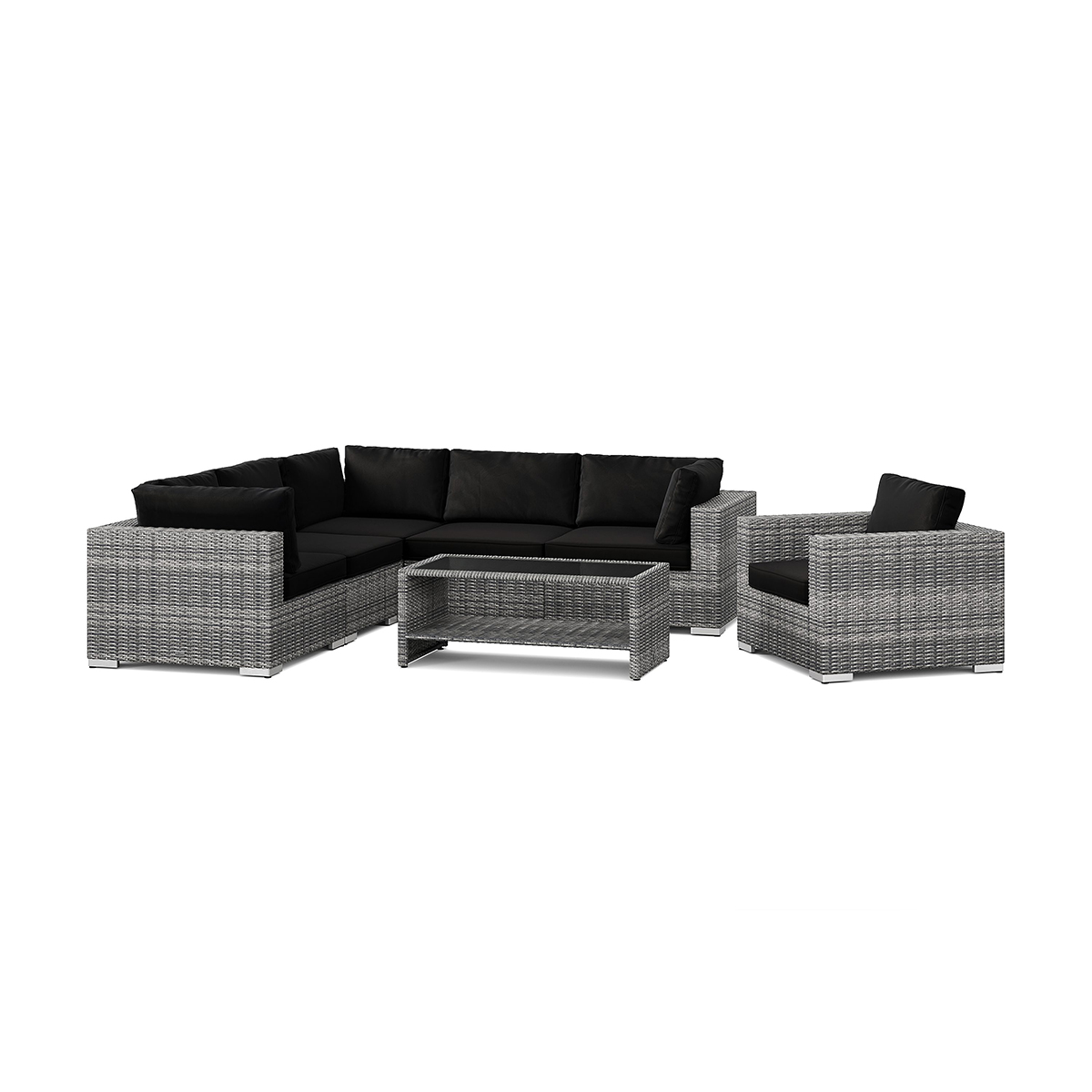 Loungegrupp Comfort Garden Bahamas utomhus hörnsoffa 6-sits vändbar med fåtölj och bord med hylla