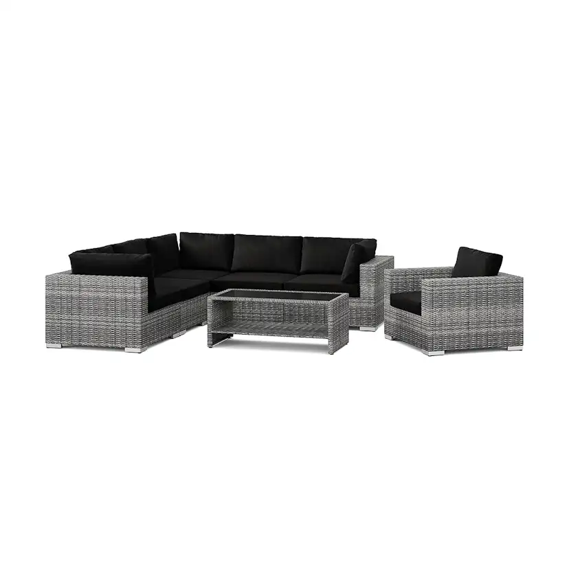Loungegrupp Comfort Garden Bahamas utomhus hörnsoffa 6-sits vändbar med fåtölj och bord med hylla