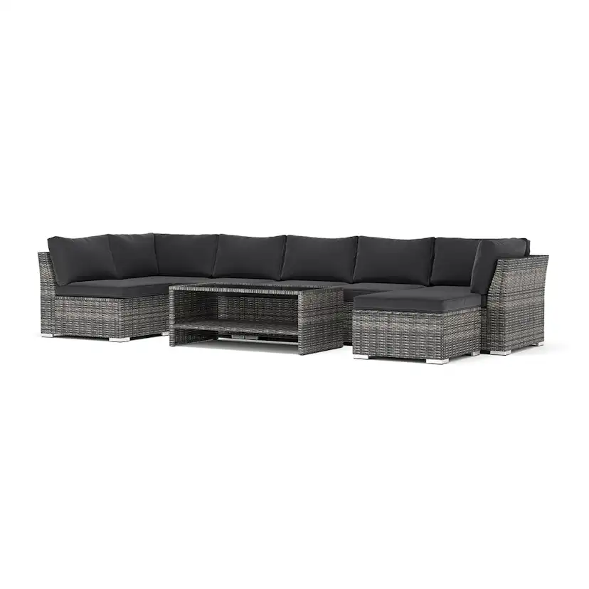 Loungesoffa Comfort Garden Wisconsin utomhus U-soffa 7-sits med vändbar divan