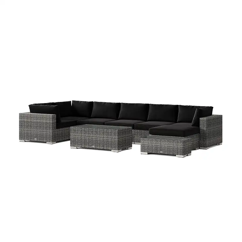 Loungegrupp Comfort Garden Bahamas utomhus U-soffa 7-sits vändbar divan med öppet avslut och bord