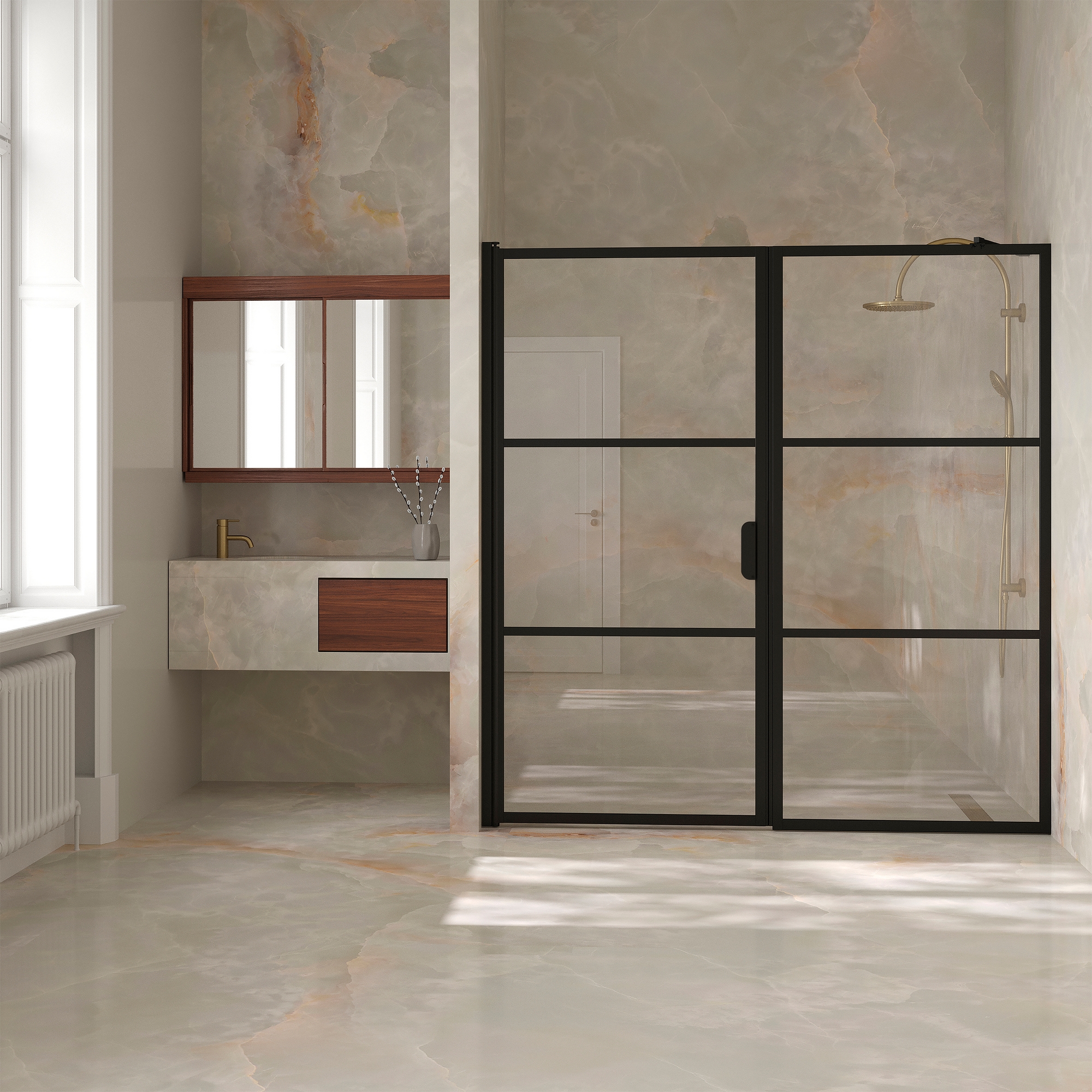 Duschdörr Hietakari Bläk 745 Tokyo Nisch Fast Vägg och Vändbar Dörr