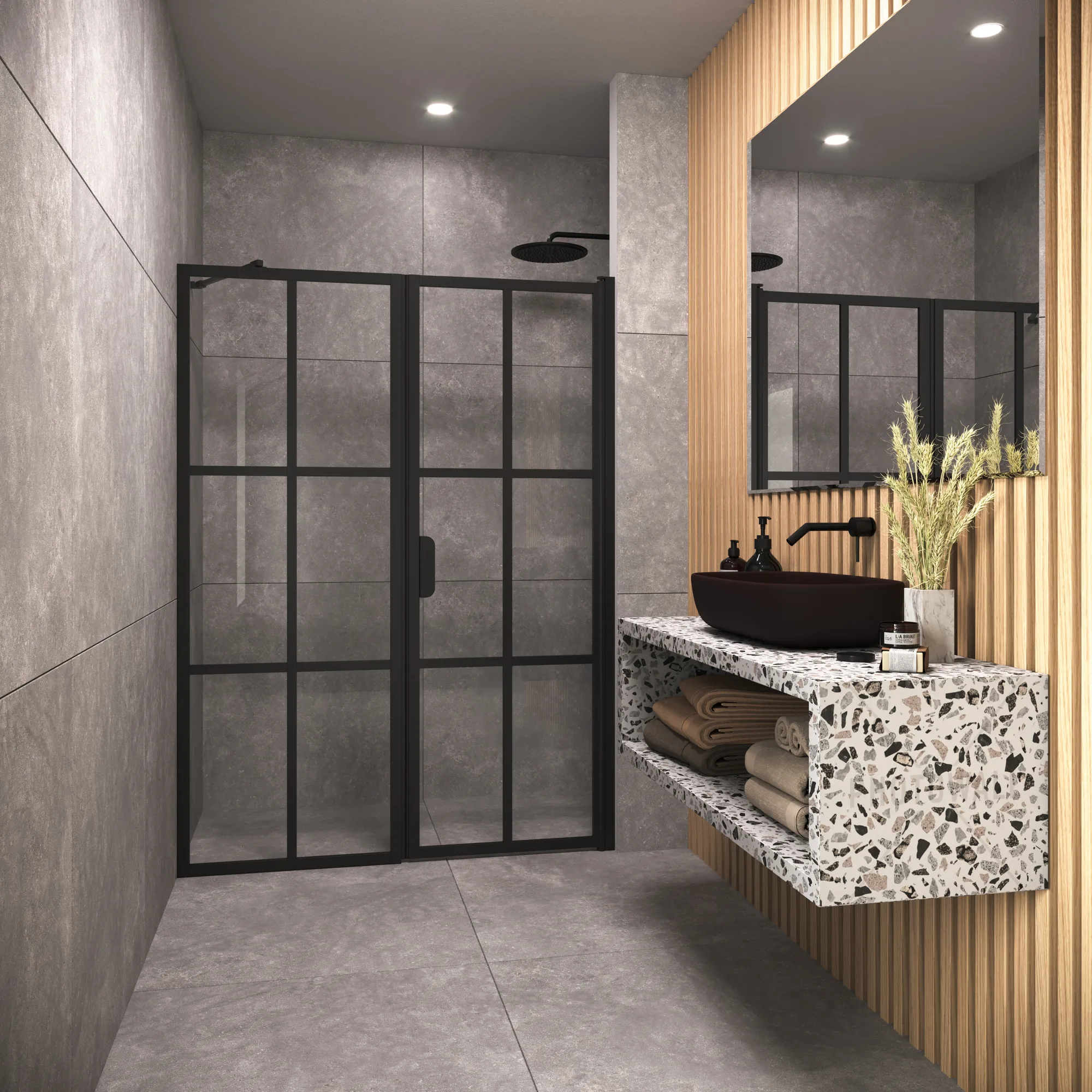 Duschdörr Hietakari Bläk 750 Paris Nisch Fast Vägg och Vändbar Dörr