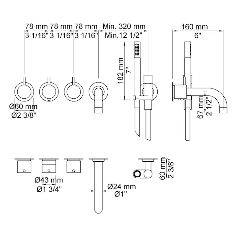 Dusch- och Badkarsblandare för Inbyggnad Vola 5411C-071