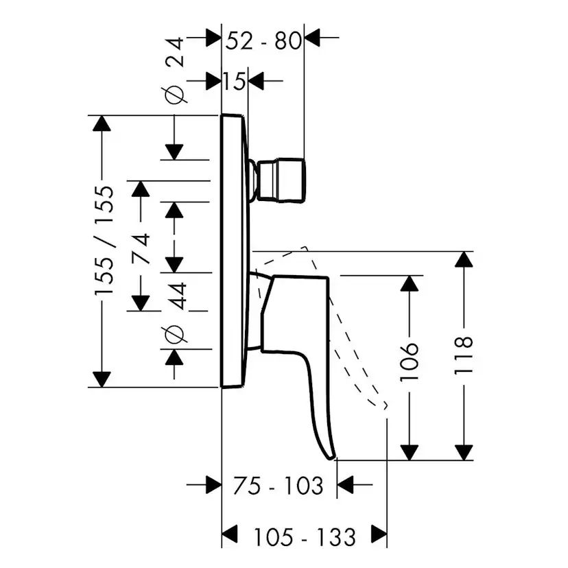 Badkarsblandare Hansgrohe Metris 2 Funktioner för Inbyggnad