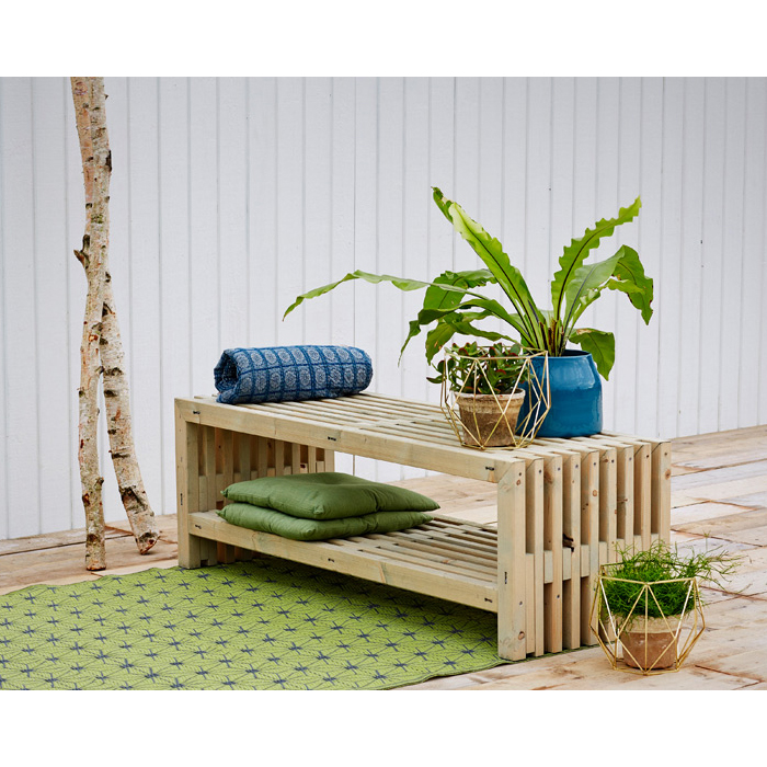 Trädgårdsbänk PLUS Rustik Design med Hylla 1380 mm